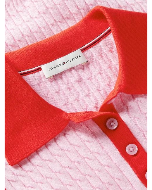 Tommy Hilfiger Red Cable Knit Slim Sleeveless Polo Jumper