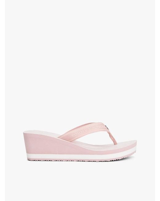 Tommy Hilfiger Pink Stripe Logo Webbing Wedge Flip-flops