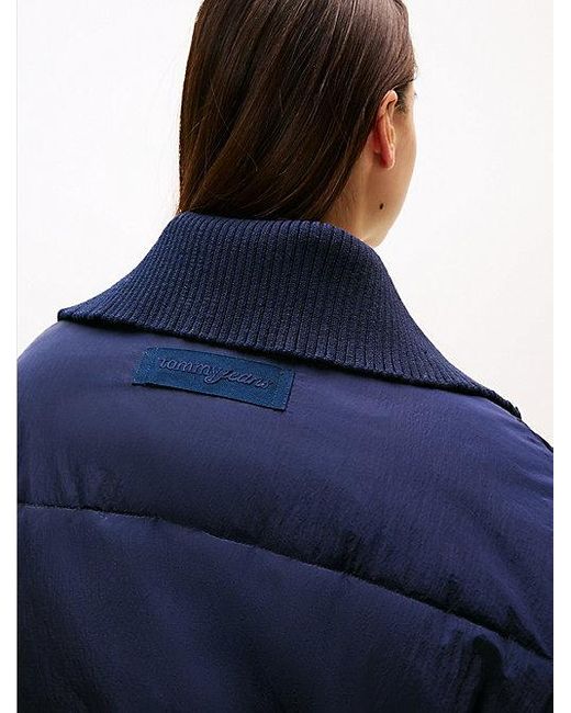 Tommy Hilfiger Blue Relaxed Fit Cropped Puffer-Jacke Aus Cord