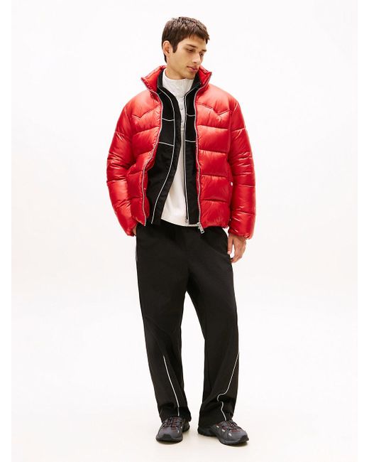 Tommy Hilfiger Red Water Repellent Twill Relaxed Puffer Jacket for men