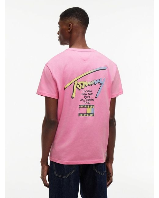 Tommy Hilfiger Pink Signature Logo Crew Neck T-Shirt for men