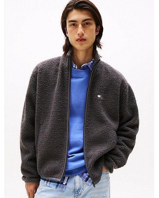 Tommy Hilfiger Relaxed Teddy Sweatshirt Met Rits En Badge in het Blue voor heren