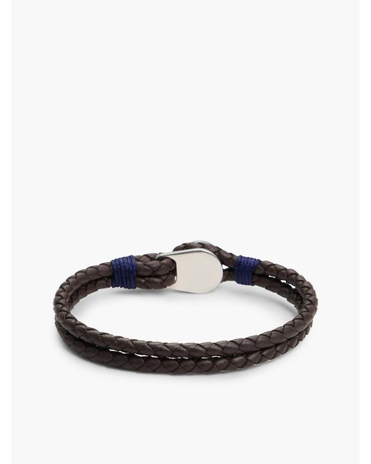 Tommy Hilfiger White Gold-plated Nautical Charm Brown Leather Bracelet for men