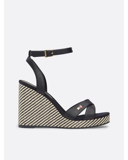Tommy Hilfiger Metallic Raffia Jagged Stripe Wedge Sandals