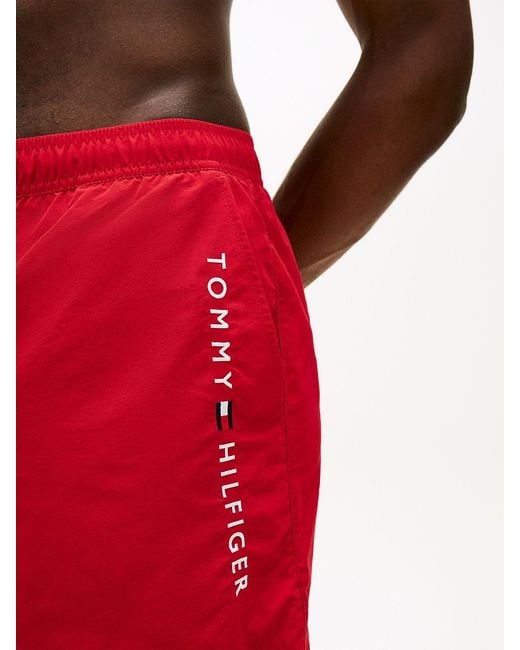 Tommy Hilfiger Red Original Logo Mid Length Swim Shorts for men