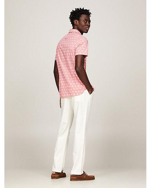 Tommy Hilfiger Slim Overhemd Met Korte Mouwen En Palmenprint in het Pink voor heren