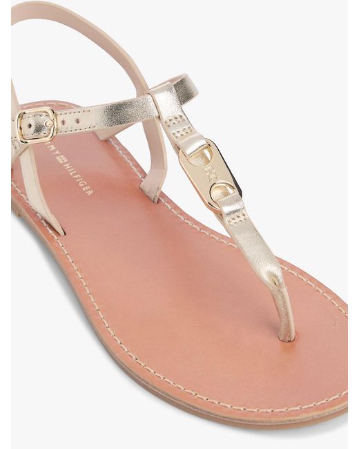 Tommy Hilfiger Natural Metallic Leather Toe Post Flat Sandals