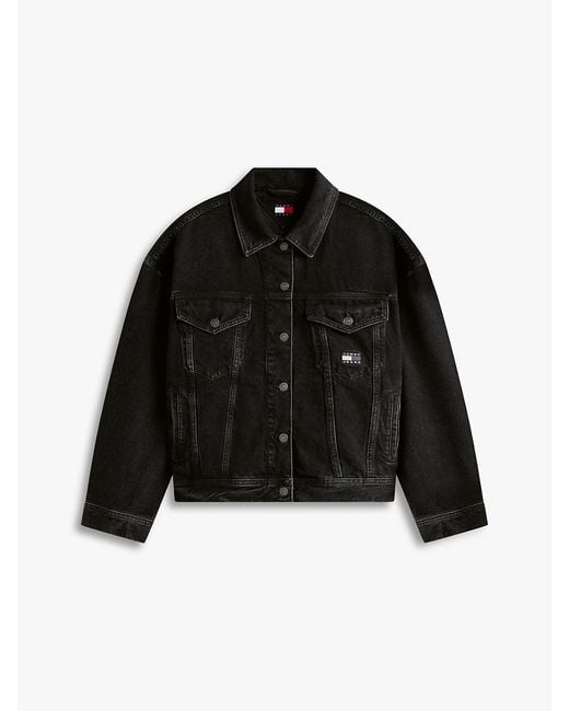 Tommy Hilfiger Black Back Logo Oversized Denim Trucker Jacket