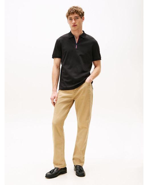 Polo Coupe Standard À Zip Emblématique Tommy Hilfiger pour homme en coloris Black