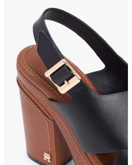 Tommy Hilfiger Black Leather Crossover Strap Block Heel Sandals