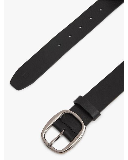Tommy Hilfiger Black Oval Buckle Debossed Leather Belt for men