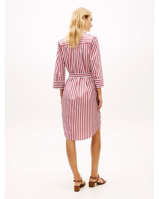 Tommy Hilfiger Pink Belted Relaxed Midi Shirt Dress