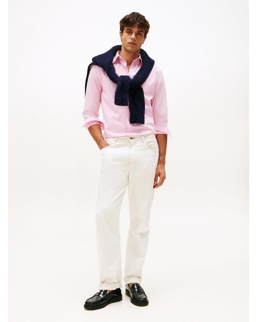 Camicia Th Flex Regular Fit Gessata di Tommy Hilfiger in Pink da Uomo