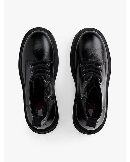 Tommy Hilfiger Halfhoge Glanzend Leren Laars Met Profielzool in het Black
