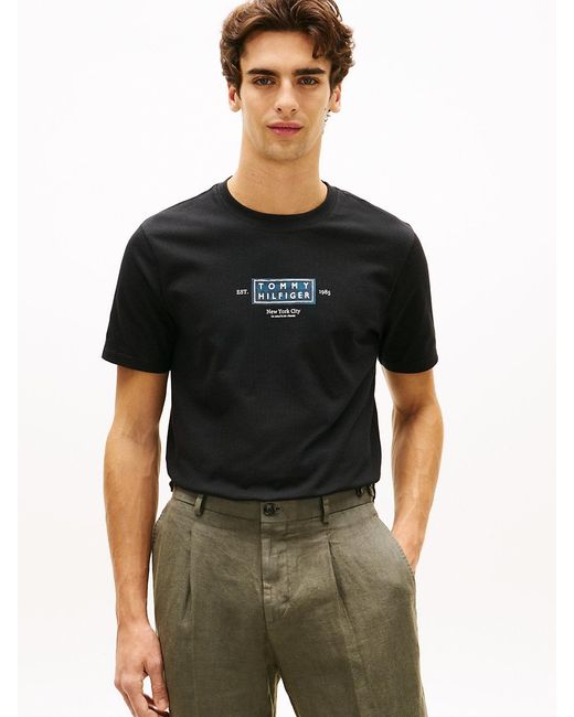 Tommy Hilfiger Black Heritage Logo Jersey Crew Neck T-Shirt for men