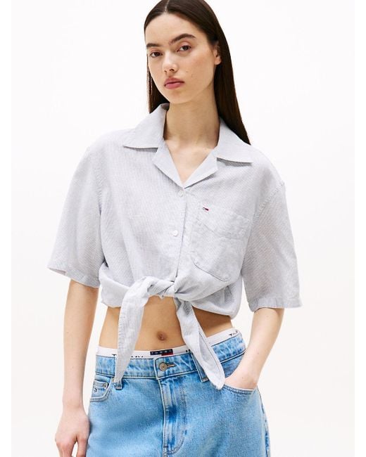 Camicia Crop Relaxed Fit A Maniche Corte di Tommy Hilfiger in White