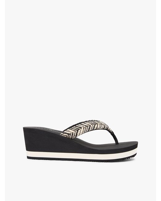 Tommy Hilfiger White Rope Strap Wedge Flip-Flops