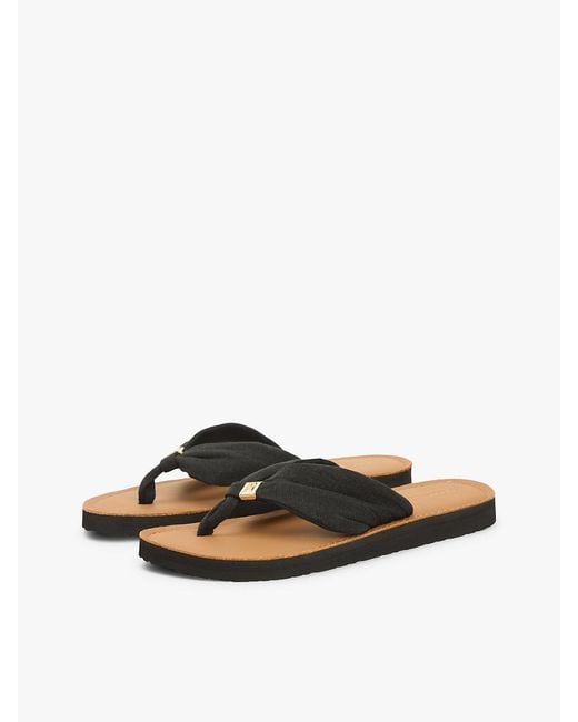 Tommy Hilfiger Black Th Monogram Plaque Hemp Flip-Flops
