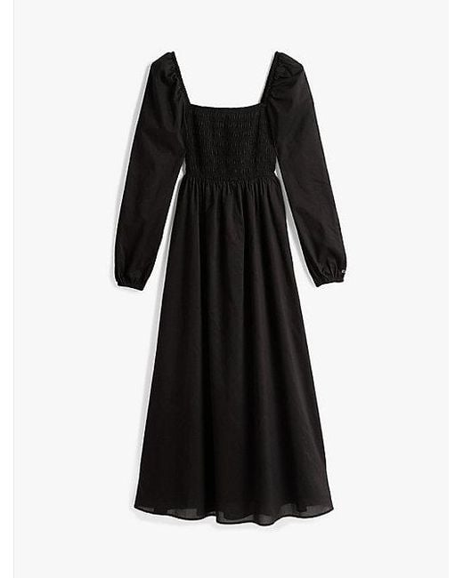 Tommy Hilfiger Voile Midi-Jurk Met Vierkante Hals in het Black