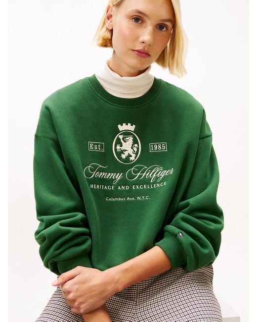 Felpa Relaxed Fit Con Stemma Th Ricamato di Tommy Hilfiger in Green