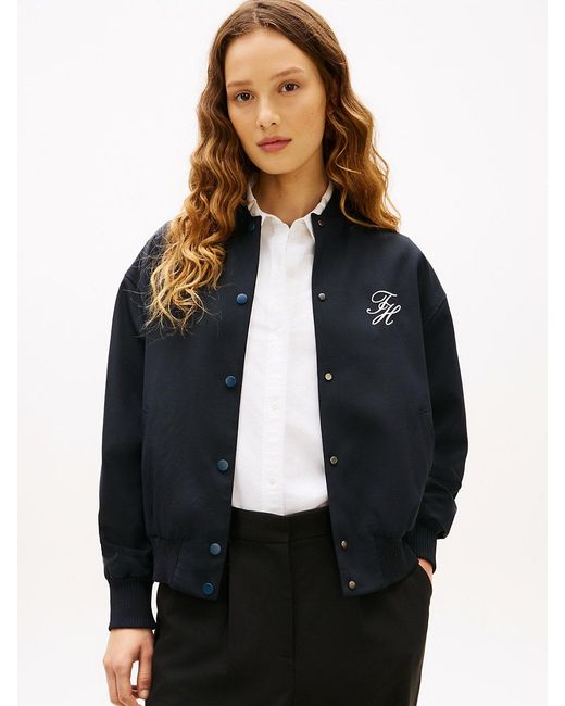 Tommy Hilfiger Blue Timeless Wool Blend Relaxed Bomber Jacket