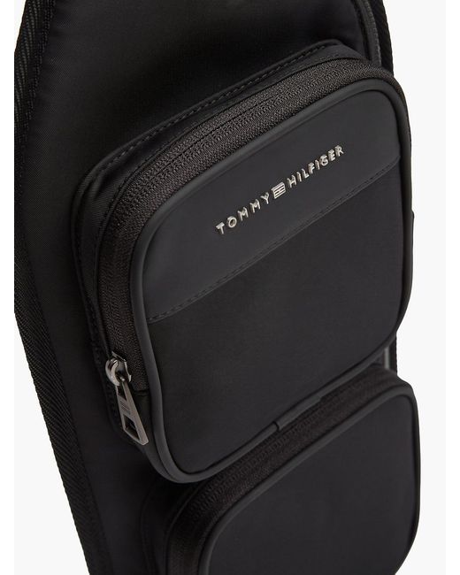 Tommy Hilfiger Black Metal Logo Sling Backpack for men
