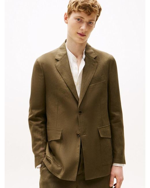 Tommy Hilfiger Green Pure Linen Single Breasted Blazer for men