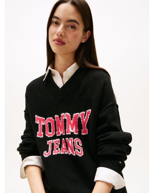 Robe Pull Courte Varsity À Logo En Intarsia Tommy Hilfiger en coloris Black