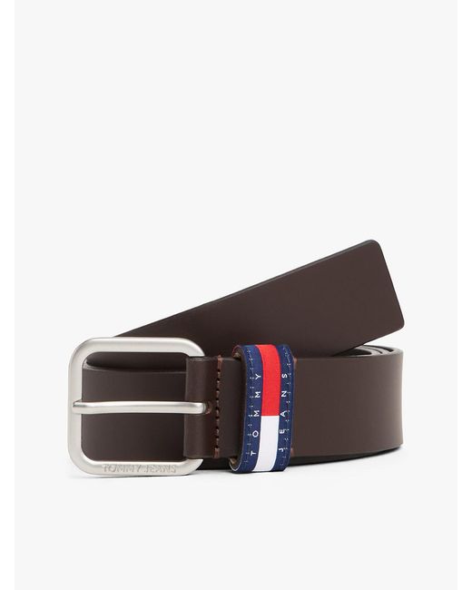 Tommy Hilfiger Brown Ryan Logo Keeper Leather Belt for men