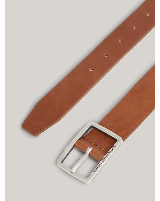 Tommy Hilfiger Brown Logo Square Buckle Leather Belt for men