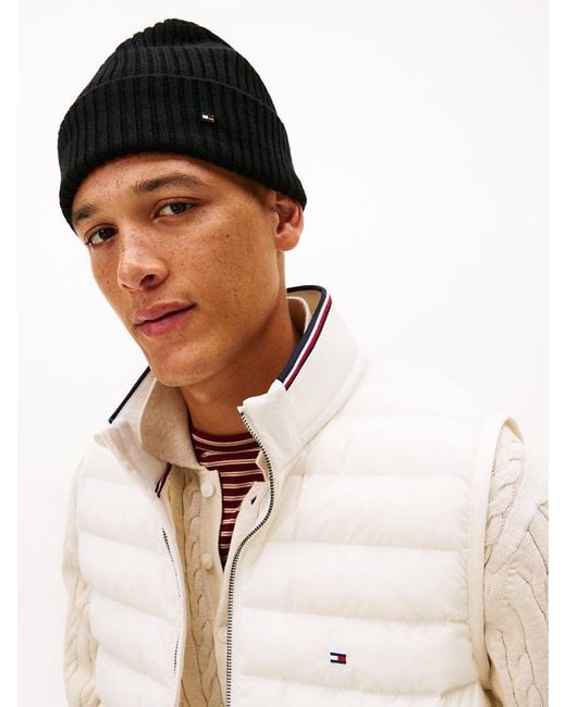 Tommy Hilfiger Black Hilfiger Flag Pure Wool Beanie for men