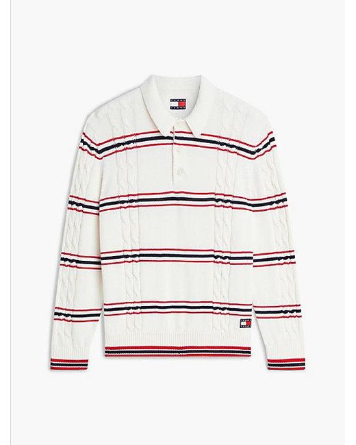 Tommy Hilfiger Tommy Badge Gestreifter Polopullover Mit Zopfmuster in White für Herren