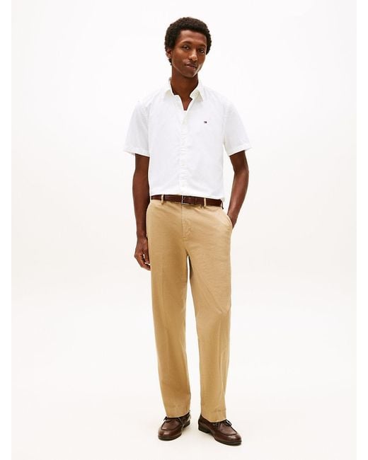 Tommy Hilfiger White Regular Fit Flex Poplin Short Sleeve Shirt for men