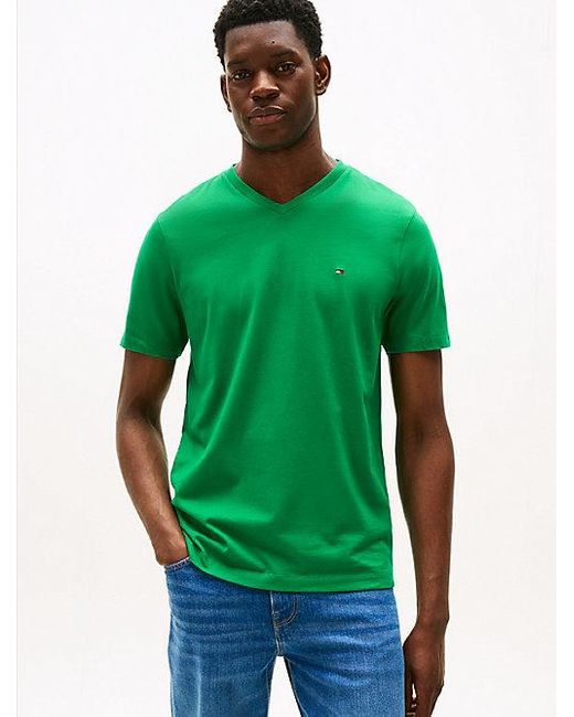 Camiseta Con Logo Bordado Y Cuello De Pico Tommy Hilfiger de hombre de color Green