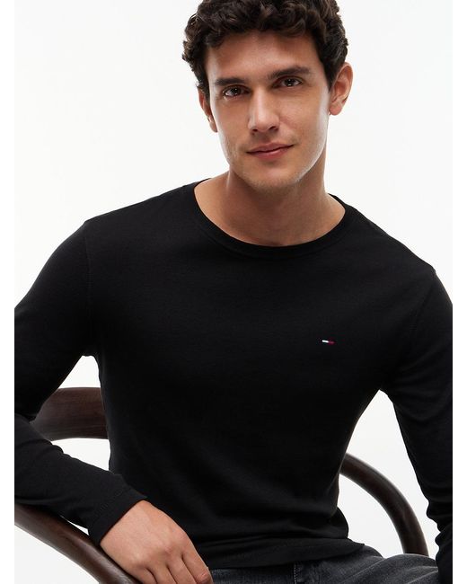 Tommy Hilfiger Black Toy Jean Origina Ribbed Organic Cotton Ong Eeve T-hirt Back An for men