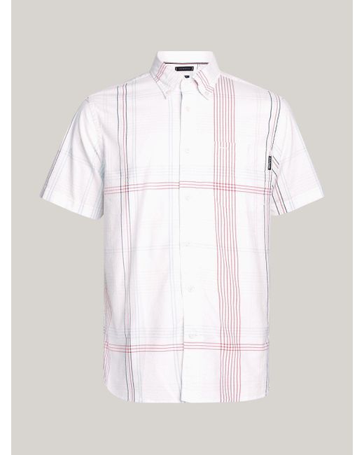 Tommy Hilfiger White Mixed Check Regular Fit Short Sleeve Shirt for men