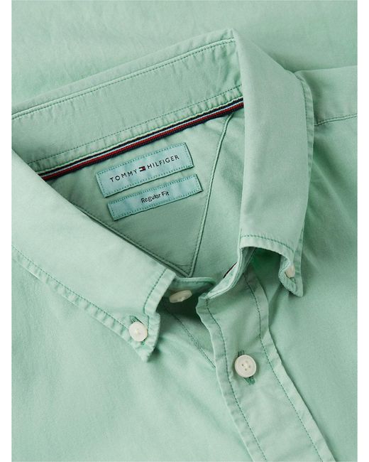 Tommy Hilfiger Green Regular Fit Washed Poplin Short Sleeve Shirt for men