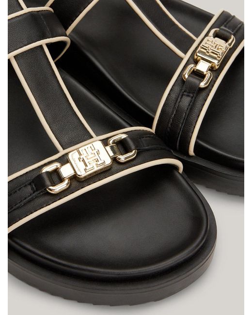 Tommy Hilfiger Black Th Monogram Leather Open Toe Sandals