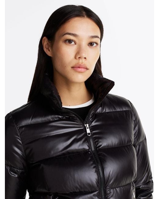 Tommy Hilfiger Black High-shine Hooded Down Puffer Jacket