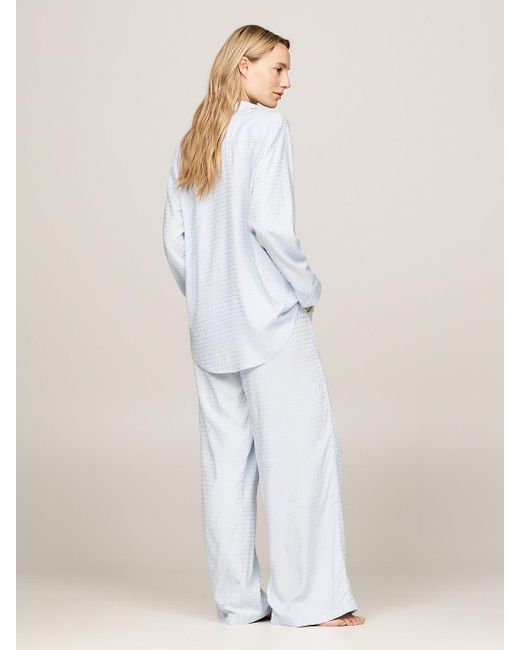 Tommy Hilfiger White Tonal Logo Jacquard Pyjama Shirt