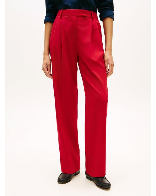 Tommy Hilfiger Red Timeless Pleated Relaxed Straight Leg Trousers