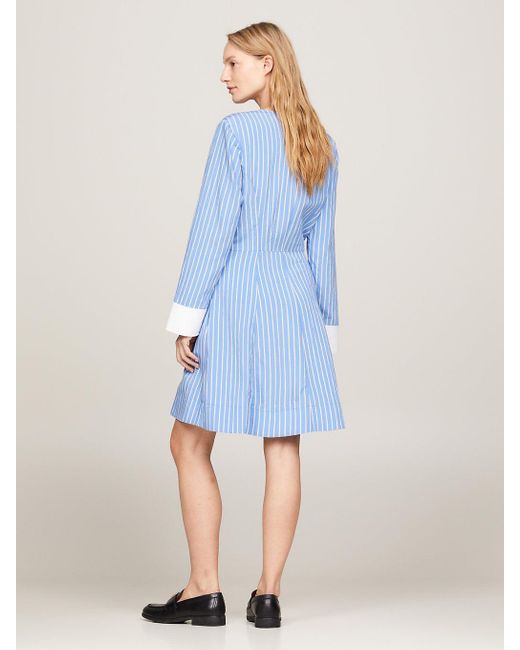 Tommy Hilfiger Blue Stripe Fit And Flare Mini Dress
