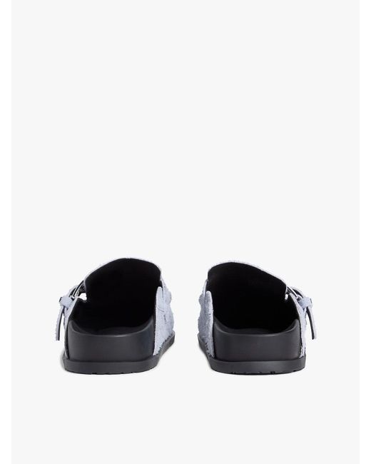 Tommy Hilfiger White Textured Suede Buckle Mules