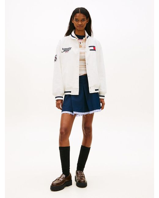 Tommy Hilfiger Natural Canvas Back Logo Oversized Varsity Jacket