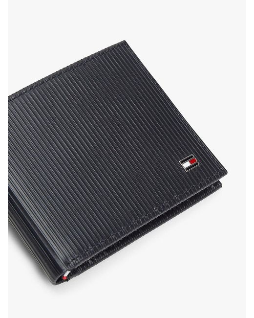 Tommy Hilfiger Black Hilfiger Flag Bifold Leather Credit Card Wallet for men