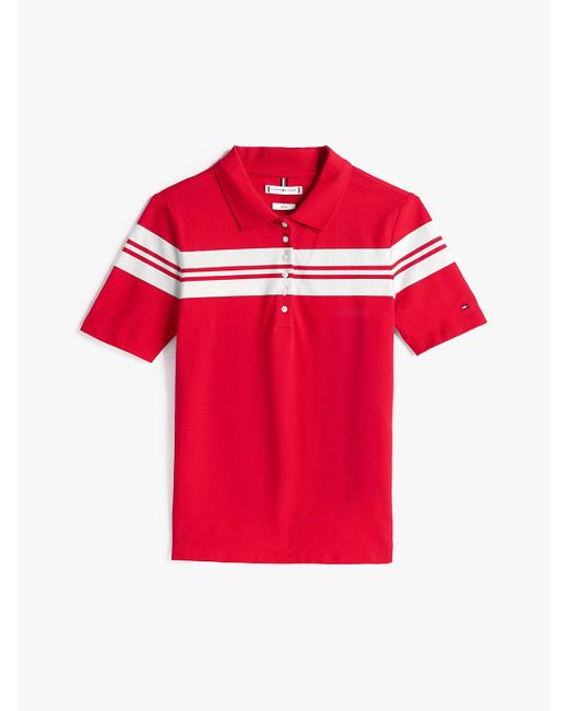 Polo Ajusté À Rayures Tommy Hilfiger en coloris Red