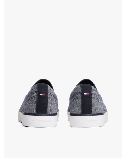 Tommy Hilfiger White Linen Chambray Jacquard Slip-On Trainers for men