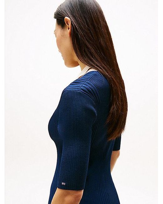 Tommy Hilfiger Geribde Maxi-Polojurk in het Blue