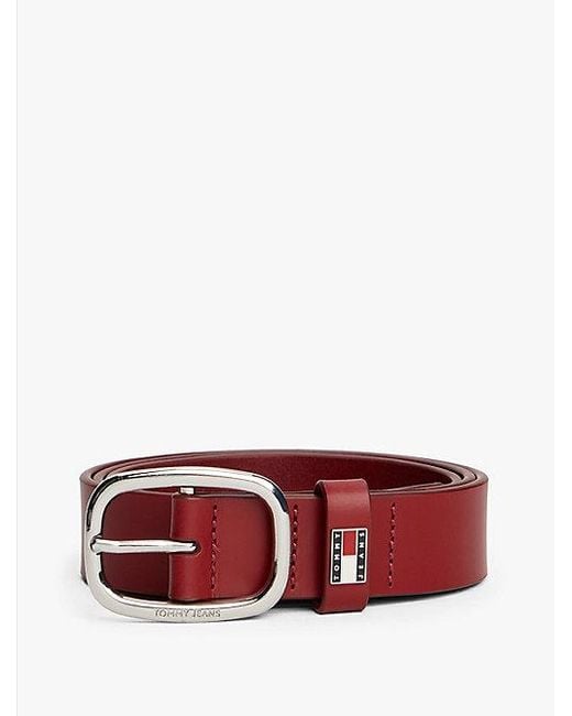 Cinturón De Piel Con Hebilla Ovalada Tommy Hilfiger de color Red