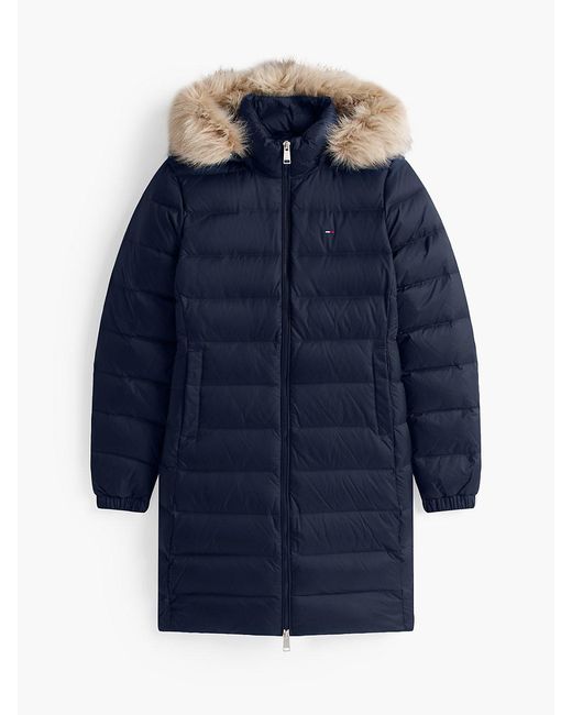 Tommy Hilfiger Blue Slim Shiny Down Hooded Coat